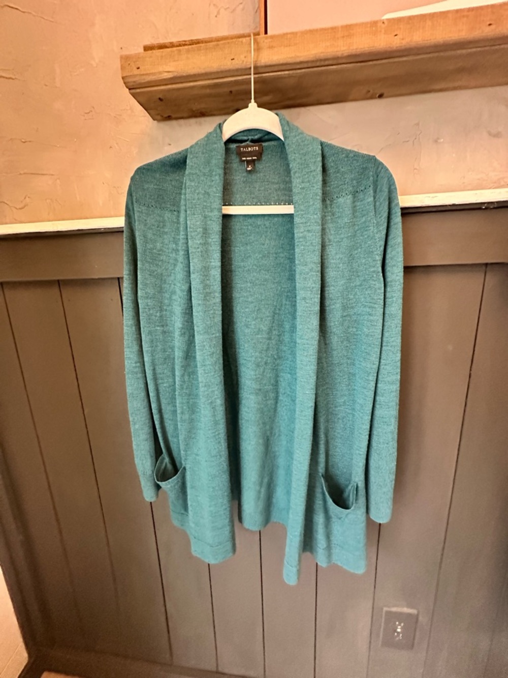 Talbots Dark Teal Blue Merino Wool Open Lightweight Cardigan Size S‎